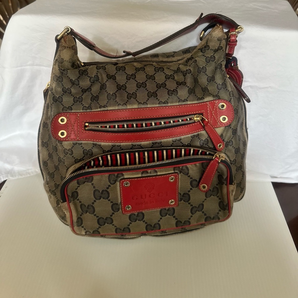 Gucci navy, brown and Red Shoulder Bag with GG Monogram